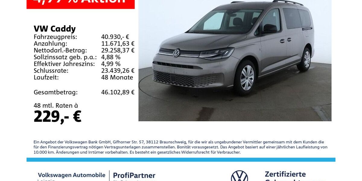 VW Caddy Maxi 8.463 km 40.930 &euro; Leipzig 04178